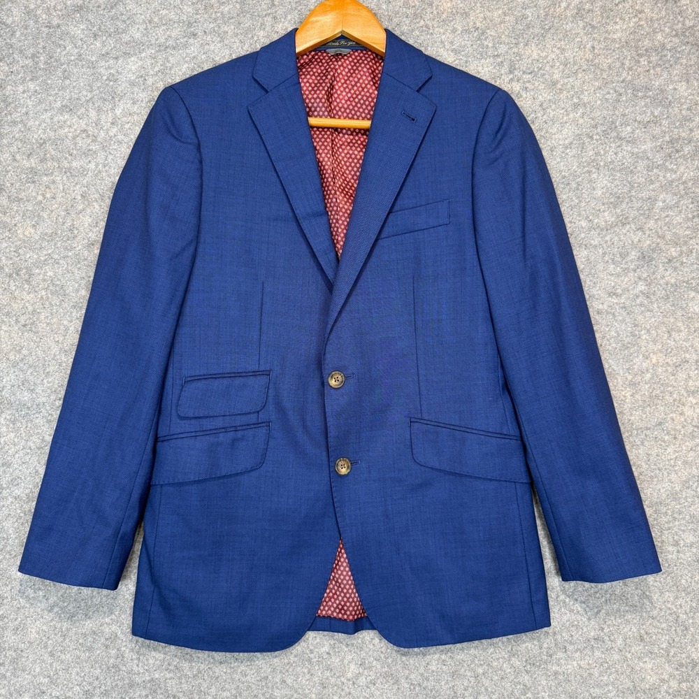 Indochino Blazer Suit Jacket Men 36 Slim Blue Red Geometric Lining Ticket Pocket